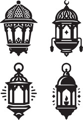 set of islamic lantern logo silhouette design vector art illustration © Mohaiminul