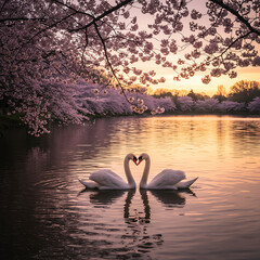 Fototapeta premium Cisne en el lago de atardecer