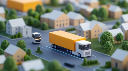 Logistics future city with smart warehouses and self-driving trucks