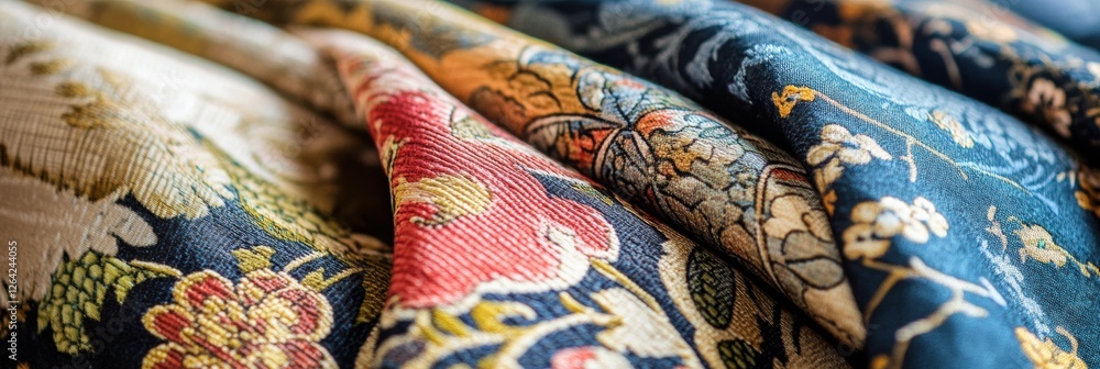Leinwandbilder close up view of intricately patterned fabrics showcasing vibrant floral and geometric designs with 