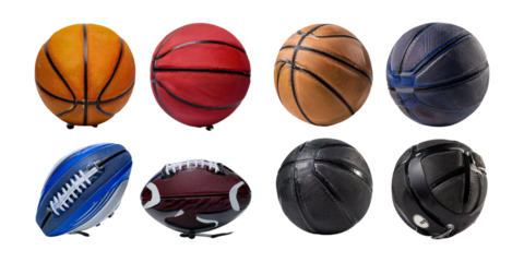 Collection of Sport Balls Including Basketballs and Footballs