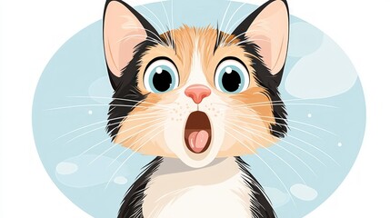 Obraz premium Surprised Calico Kitten Cute Cartoon Pet Amazed Feline Big Eyes Adorable Animal Illust