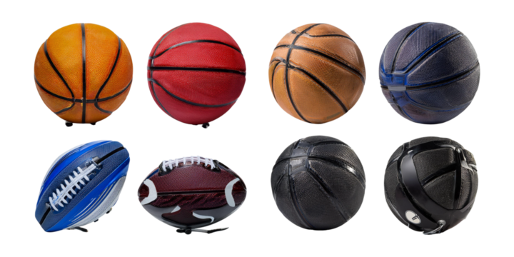 Collection of Sport Balls Including Basketballs and Footballs