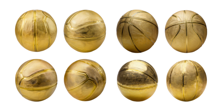 Gold Basketballs in Various Positions for Sports and Design Projects