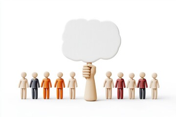 Fototapeta premium Beige Hand Holding a White Thought Bubble Above Small Figures