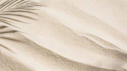 Obraz na płótnie Canvas Beach sand and shadow leafwith copy space Tropical summer background