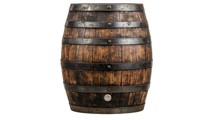 Obraz premium A vintage wooden barrel showcasing rustic charm and craftsmanship, perfect for storing beverages like wine or whiskey.