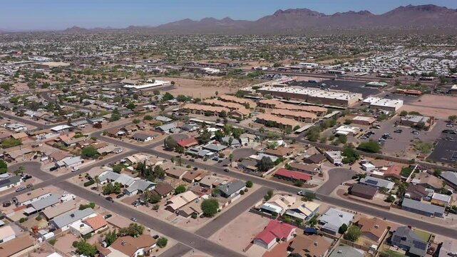 Afternoon aerial view of housing in Apache Junction, Arizona, USA.