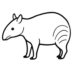 Cute Silhouette Tapir Line Art Black Vector Carton Illustration