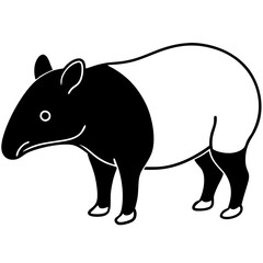 Cute Silhouette Tapir Line Art Black Vector Carton Illustration