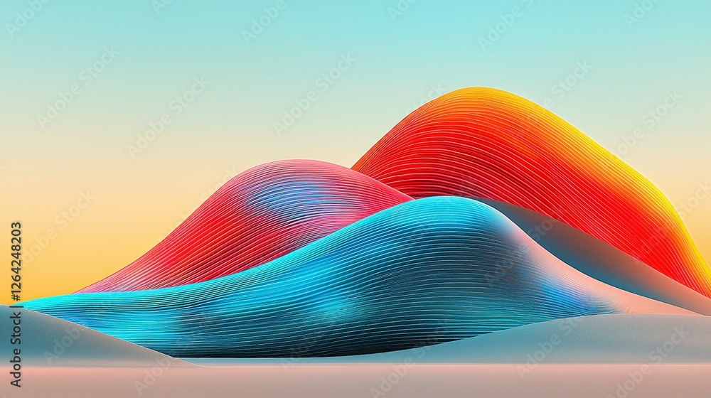Poster abstract colorful hills futuristic landscape 3d render gradient lines waves design