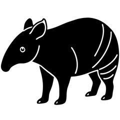 Cute Silhouette Tapir Line Art Black Vector Carton Illustration