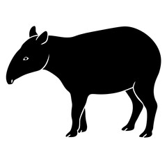 Cute Silhouette Tapir Line Art Black Vector Carton Illustration