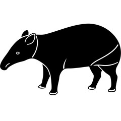 Cute Silhouette Tapir Line Art Black Vector Carton Illustration