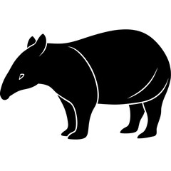 Cute Silhouette Tapir Line Art Black Vector Carton Illustration