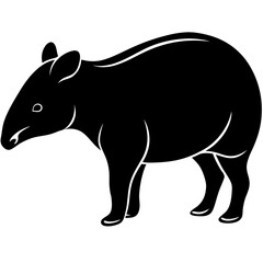 Cute Silhouette Tapir Line Art Black Vector Carton Illustration