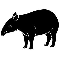 Cute Silhouette Tapir Line Art Black Vector Carton Illustration