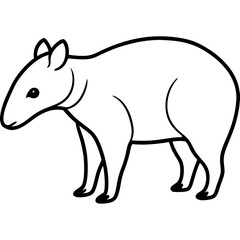 Cute Silhouette Tapir Line Art Black Vector Carton Illustration