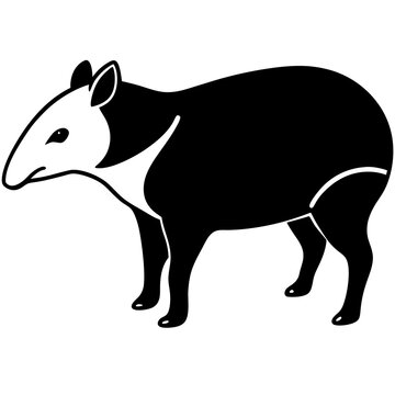 recommend clip art: Cute Silhouette Tapir Line Art Black Vector Carton Illustration