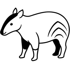 Cute Silhouette Tapir Line Art Black Vector Carton Illustration