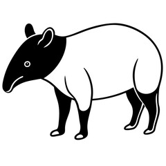 Cute Silhouette Tapir Line Art Black Vector Carton Illustration