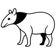 Cute Silhouette Tapir Line Art Black Vector Carton Illustration