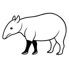 Cute Silhouette Tapir Line Art Black Vector Carton Illustration