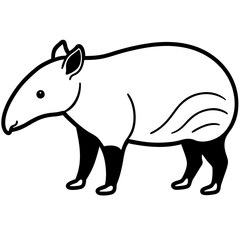 Cute Silhouette Tapir Line Art Black Vector Carton Illustration