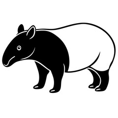 Obraz premium Cute Silhouette Tapir Line Art Black Vector Carton Illustration