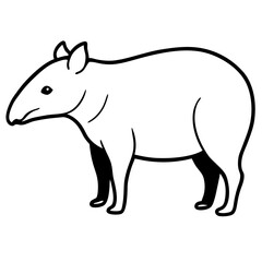 Cute Silhouette Tapir Line Art Black Vector Carton Illustration