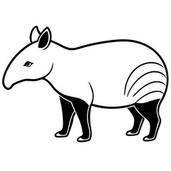 Cute Silhouette Tapir Line Art Black Vector Carton Illustration