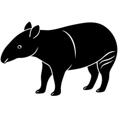 Cute Silhouette Tapir Line Art Black Vector Carton Illustration