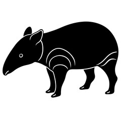 Cute Silhouette Tapir Line Art Black Vector Carton Illustration