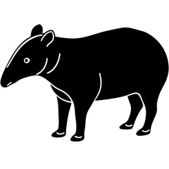 Cute Silhouette Tapir Line Art Black Vector Carton Illustration