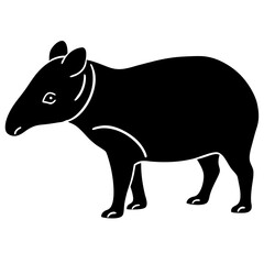 Cute Silhouette Tapir Line Art Black Vector Carton Illustration