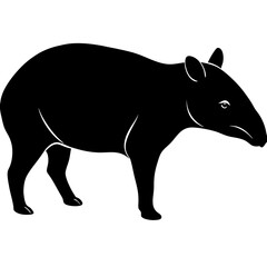 Cute Silhouette Tapir Line Art Black Vector Carton Illustration