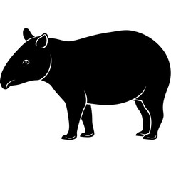 Cute Silhouette Tapir Line Art Black Vector Carton Illustration
