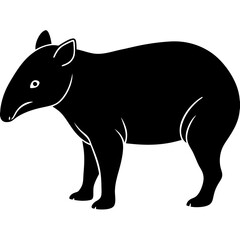 Cute Silhouette Tapir Line Art Black Vector Carton Illustration
