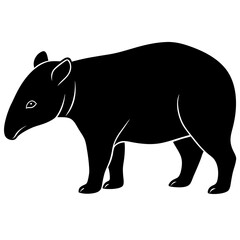 Cute Silhouette Tapir Line Art Black Vector Carton Illustration