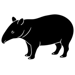 Cute Silhouette Tapir Line Art Black Vector Carton Illustration