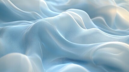 Soft, flowing blue fabric waves creating a serene atmosphere with gentle light reflections