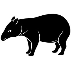 Cute Silhouette Tapir Line Art Black Vector Carton Illustration