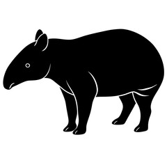 Cute Silhouette Tapir Line Art Black Vector Carton Illustration