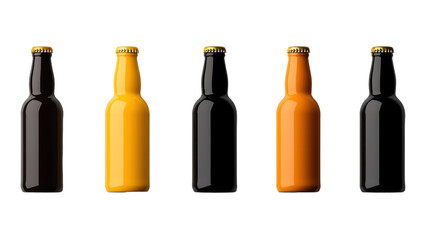 A collection of colorful beverage bottles arranged in a row, showcasing a variety of shapes and colors for a vibrant display.