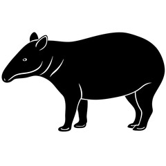 Cute Silhouette Tapir Line Art Black Vector Carton Illustration