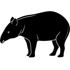 Cute Silhouette Tapir Line Art Black Vector Carton Illustration