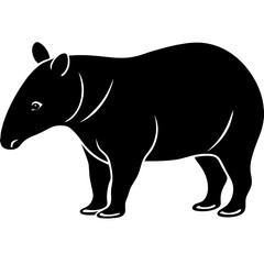 Cute Silhouette Tapir Line Art Black Vector Carton Illustration