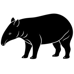Cute Silhouette Tapir Line Art Black Vector Carton Illustration