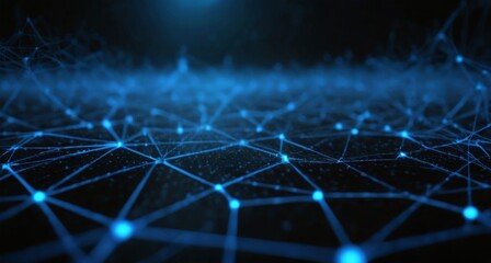 Obraz premium Futuristic digital art with blue lines and dots on a black background, creating a networklike pattern for a tech landscape.