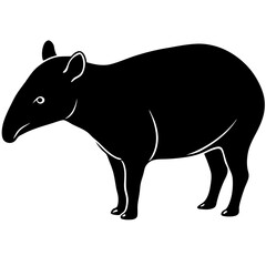 Cute Silhouette Tapir Line Art Black Vector Carton Illustration
